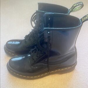 Black and Yellow Heeled Boots with Glossy Finish